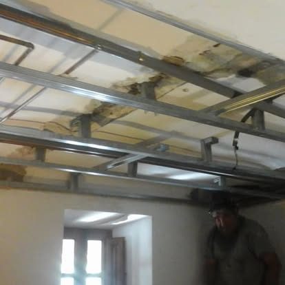 Interior ceiling framework and plasterboard reform