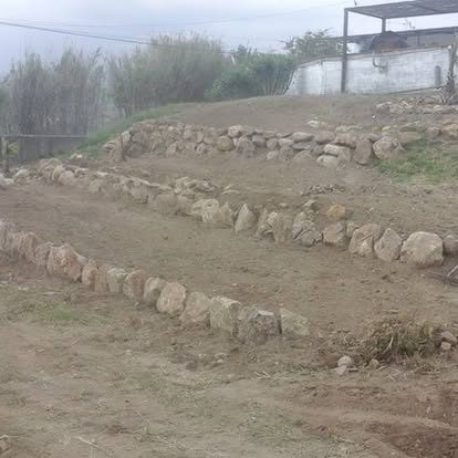 Stone retaining wall terracing