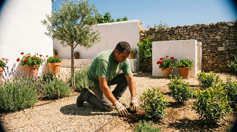 Professional landscape gardening in a Mediterranean garden